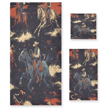 Imagem de xigua Conjunto de toalhas de banheiro Cowboys montando a cavalo toalha de banho macia absorvente 3 peças toalha de mão toalhas decorativas para banheiro, academia, hotel, praia, piscina