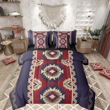 Imagem de Feelyou Conjunto de edredom boêmio asteca do sudoeste com 7 peças, tamanho queen, cama de nativo americano ocidental ocidental em uma bolsa, para crianças, meninos e meninas do sudoeste exótico