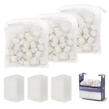 Imagem de Kit de renovação de mídia de filtro Biomax de 42,5 g para aquários Fluval EDGE, anéis de cerâmica A1389 Bio Max e meios de filtro de blocos de espuma - fornece filtragem biológica estágio três para