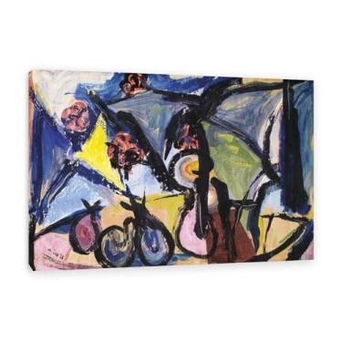 Imagem de SDYJ6GSW Walasse Ting Impressão de arte em tela abstrata natureza morta galo famoso floral figura feminina reprodução de pintura colorida grande decoração de parede para quarto moldura de 120 x 80 cm