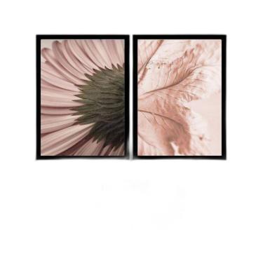 Imagem de Kit 2 Quadros Modernos Flor E Folha Rosê 24X18Cm - Com Vidro