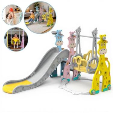 Imagem de Playground Girafa 3x1 Infantil Com Balanço, Escorregador e Cesta Impor