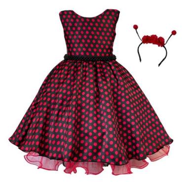 Imagem de Vestido Infantil Curto Fantasia Joaninha Tiara Temática - Lele Infanti