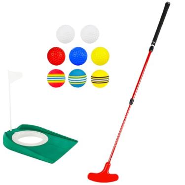 Imagem de 10 Putter de golfe ajustável para destros ou canhotos, mini taco de golfe bidirecional com bolas de golfe e copo de bandeira para adultos e crianças iniciantes (Conjunto 3)