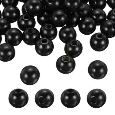 Imagem de PATIKIL 100 peças de contas pretas de madeira natural de 14 mm com furo de 3 a 4 mm bolas espaçadoras soltas de madeira redondas inacabadas a granel para artesanato faça você mesmo, guirlanda, macramê