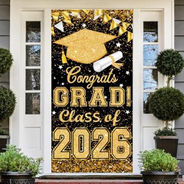 Imagem de Capa de porta com faixa de 2026 de 183 x 91 cm, decoração de festa de formatura, grande painel de fundo para parede, ambientes internos e externos, acessórios de festa (ouro)