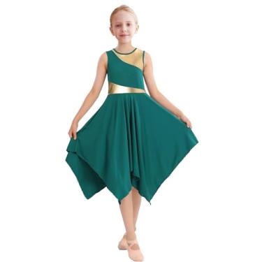 Imagem de ORIDOOR Fantasias de dança de louvor sem mangas para meninas de metal irregular adoração litúrgica lírica dança igreja túnica agasalho, 01 - Verde escuro, 11-12 Anos