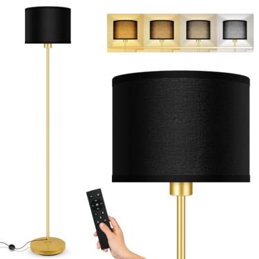 Imagem de Lâmpadas de chão douradas para sala de estar, luminária de chão regulável contínua com controle remoto, 2700K-6500K cores temperatura e brilho ajustáveis, 10W/1200LM lâmpada de piso de LED preta