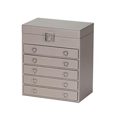 Imagem de Caixa organizadora de armazenamento de couro de grande capacidade para brincos recipiente para presente de contas (cor: cinza Tamanho: 26,5 * 18,8 * 32,5 cm) (cinza 24,8 * 15,1 * 29,3 cm)