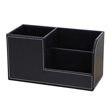 Imagem de Organizador de artigos de papelaria multifuncional de couro, caneta/lápis, celular, cartões de visita, organizadores de mesa (preto)