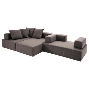 Imagem de Sofá Decorativo 3 Módulos e 5 Encostos Happiness Com 4 Almofadas Linho Cinza - Gran Belo