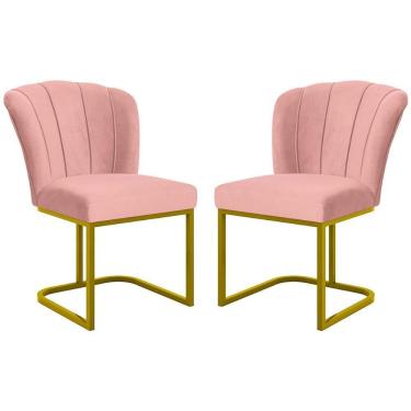 Imagem de Kit 2 Cadeiras Poltrona Flor Pés Metal Dourado Mesa Quarto Cozinha Rosa