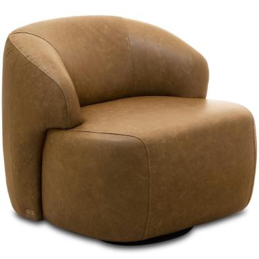 Imagem de Poltrona Decorativa Orgânica Giratória Para Sala Living Barolo L06 Couro Camel - Lyam Decor