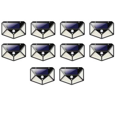 Imagem de Luminaria Solar Sensor Presença Movimento Kit 10 Uni 100 Led 3 Funçoes Branco