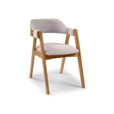 Imagem de Cadeira Sofia Encosto Curvo Tipo Poltrona Tecido Linho 1 Estrutura Madeira Maciça Freijó Cappuccino