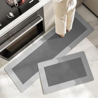 Imagem de Tapete Antiderrapante para Cozinha – Jogo com 2 Peças, Absorvente, Secagem Rápida, Base Antideslizante(Cinz liso,Jogo com 2 peças)