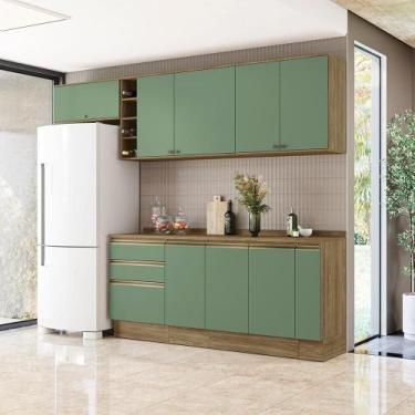 Imagem de Armário De Cozinha Completa Garrafeiro 100% Mdf 280cm Nogueira/verde C