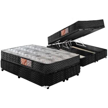 Imagem de Cama Box Baú Queen: Colchão Espuma D33 Paropas Pasquale + Base Crc Suede Black(158X198)