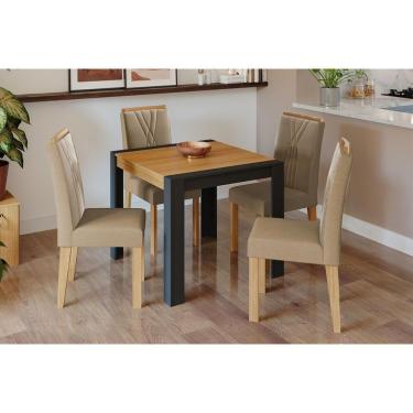 Imagem de Conjunto Mesa Sala Jantar Grace Tampo Madeirado 90x90cm E 4 Cadeiras Nicole Savana Nature Suede Nude Bege Cimol