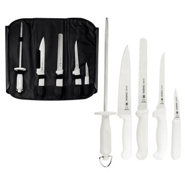 Imagem de Kit Chefs C- Facas Tramontina Profissional Aço Inox Cabos De Polipropileno Branco 6 Pçs 24699816