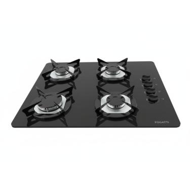 Imagem de Cooktop Fogatti Fgt 4 Bocas Vidro Preto Flange Inox Bivolt