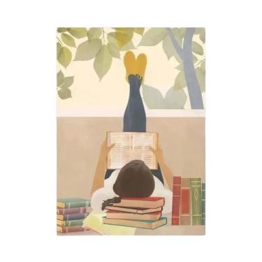 Imagem de Arte De Parede Em Tela 'Boa Leitura' Com Menina Perdida Em Livros, Pôs