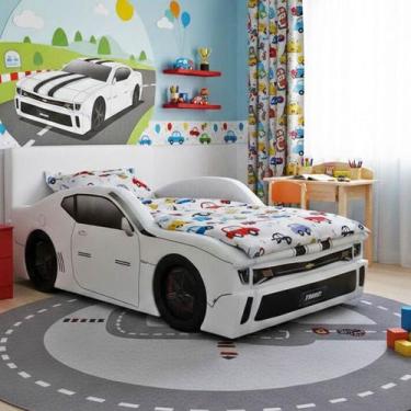 Imagem de Cama Carro Chevy Solteiro Estofada Com Rodas Embutidas Cor:Branca - Ca