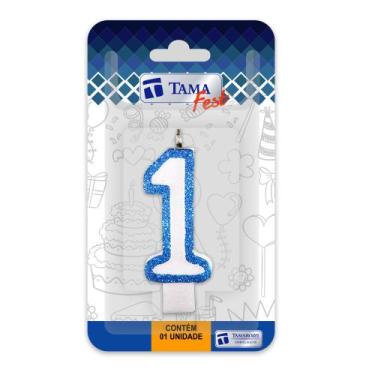 Imagem de Vela de aniversário Número Branco e Azul Nº 1 com 10 un. - TAMAROZZI E