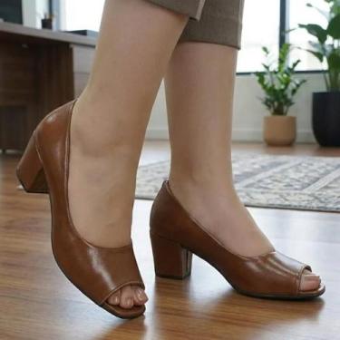 Imagem de Scarpin Feminino Sapato Salto Grosso Bico Quadrado Confortável Cor:Car