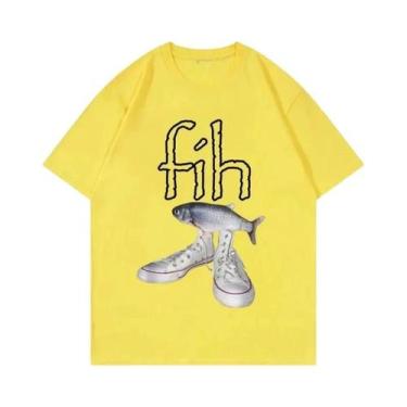 Imagem de Camiseta Feminina Casual Da Moda Com Estampa De Meme De Peixe, Manga C