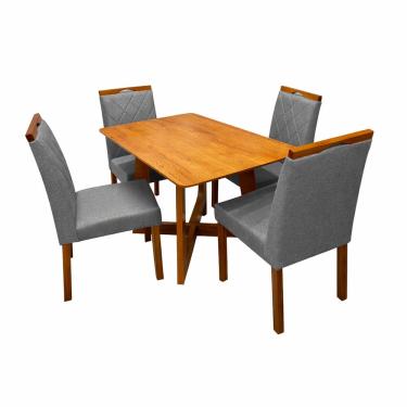 Imagem de Mesa de Jantar Dubai Flex 120x80cm Sem Vidro e 4 Cadeiras California em Veludo Estofadas Cel Móveis Cor Cinamomo Off White com Tecido Cinza