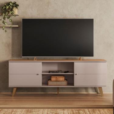 Imagem de Rack Para Tv Com Puxadores Ponto E Divisória Central Grigio Fosco Canela