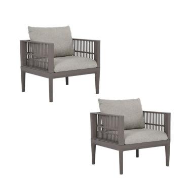 Imagem de Kit com 2 Sofás 1 Lugar em Polipropileno com Estofado Resistente À Água Maui Cinza