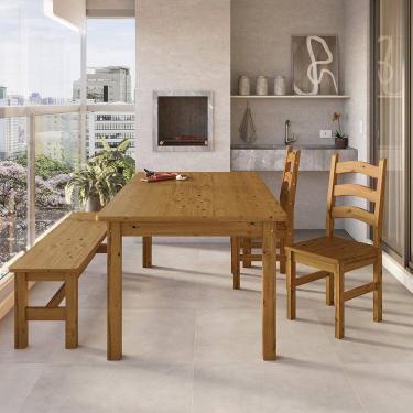 Imagem de Conjunto Mesa 180cm 2 Cadeiras e 1 Banco Área Gourmet Madeira Maciça Ventimiglia Nogueira