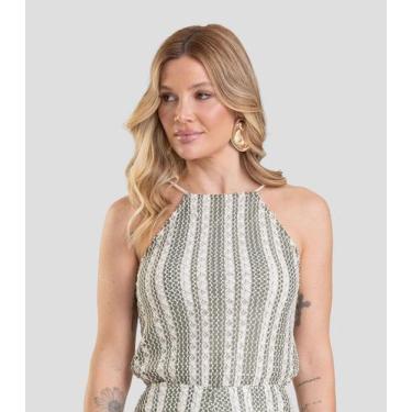 Imagem de Blusa Cropped Feminina Efeito Crochê Dianna Verde, M, Verde