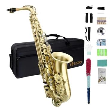 Imagem de VEDO Saxofone alto em Mi, cobre, bronze antigo, laca, nível profissional, iniciantes e estudantes, laca dourada antiderrapante, chaves em madrepérola e conjunto completo de acessórios