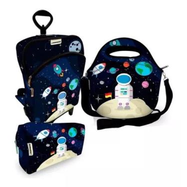 Imagem de Kit Escolar Mochila com Roda + Lancheira + Estojo Astronauta Azul - Cr