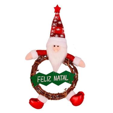 Imagem de Guirlanda Boneco Papai Noel Madeira 40cm Decorativo Placa Feliz Natal