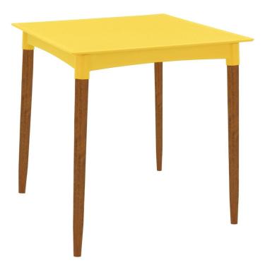 Imagem de Mesa Tramontina Laura Rattan Em Polipropileno Amarelo Com Pernas De Madeira Eucalipto T...