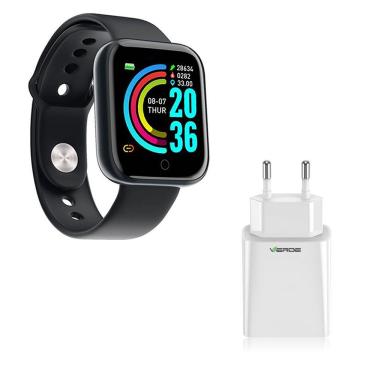 Imagem de Kit 1 Smartwatch D20 Preto + 1 Base De Carregador