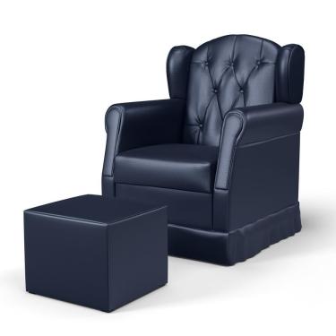 Imagem de Poltrona De Amamentação Fixa Com Puff Letícia Sintético Azul Marinho - Phoenix