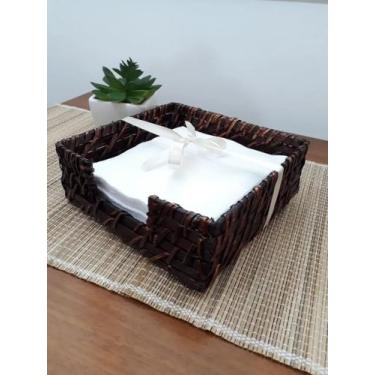 Imagem de Porta Guardanapo De Mesa Rústico Rattan Quadrado 18x18x6 Cm - MUNDIART
