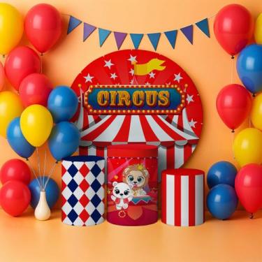 Imagem de Capas Painel Redondo Cilindros Decoração Circo - Genérica