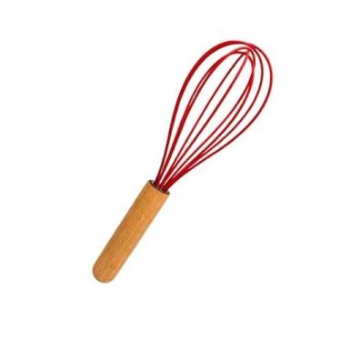 Imagem de Batedor de Claras de Silicone Vermelha Fuet Cabo de Madeira - SÓ QUALI
