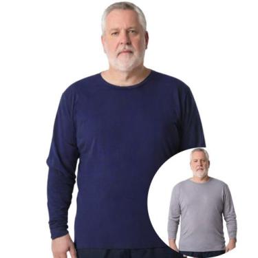 Imagem de Kit 2 Camisas Masculina Manga Longa Plus Size Malha Fria - Genérico, A