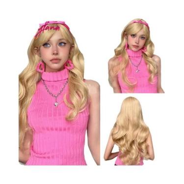 Imagem de Peruca Sintética Longa Ondulada Loiro Claro Com Franja Para Mulheres, 