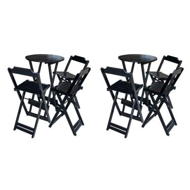 Imagem de Kit 2 Banquetas Altas Bistrô Madeira Maciça Assento Madeira Preto Preguiçosa