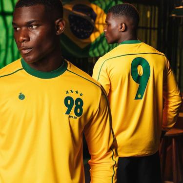 Imagem de Camisa Brasil 1998 Retrô Manga Longa Masculina-Masculino