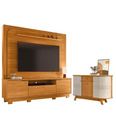 Imagem de Estante Home Theater Nilo Com Pés Cinamomo Com Aparador Para Sala Buffet Monza Cinamomo...