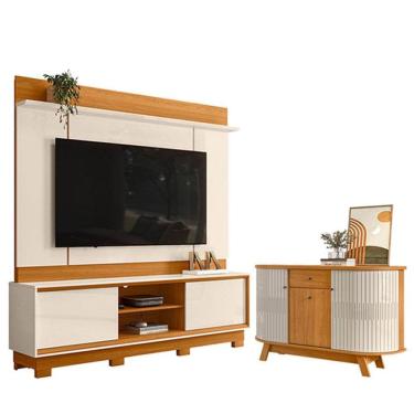 Imagem de Estante Home Theater Siena Com Pés Com Aparador Para Sala Buffet Monza Cinamomo Off Whi...